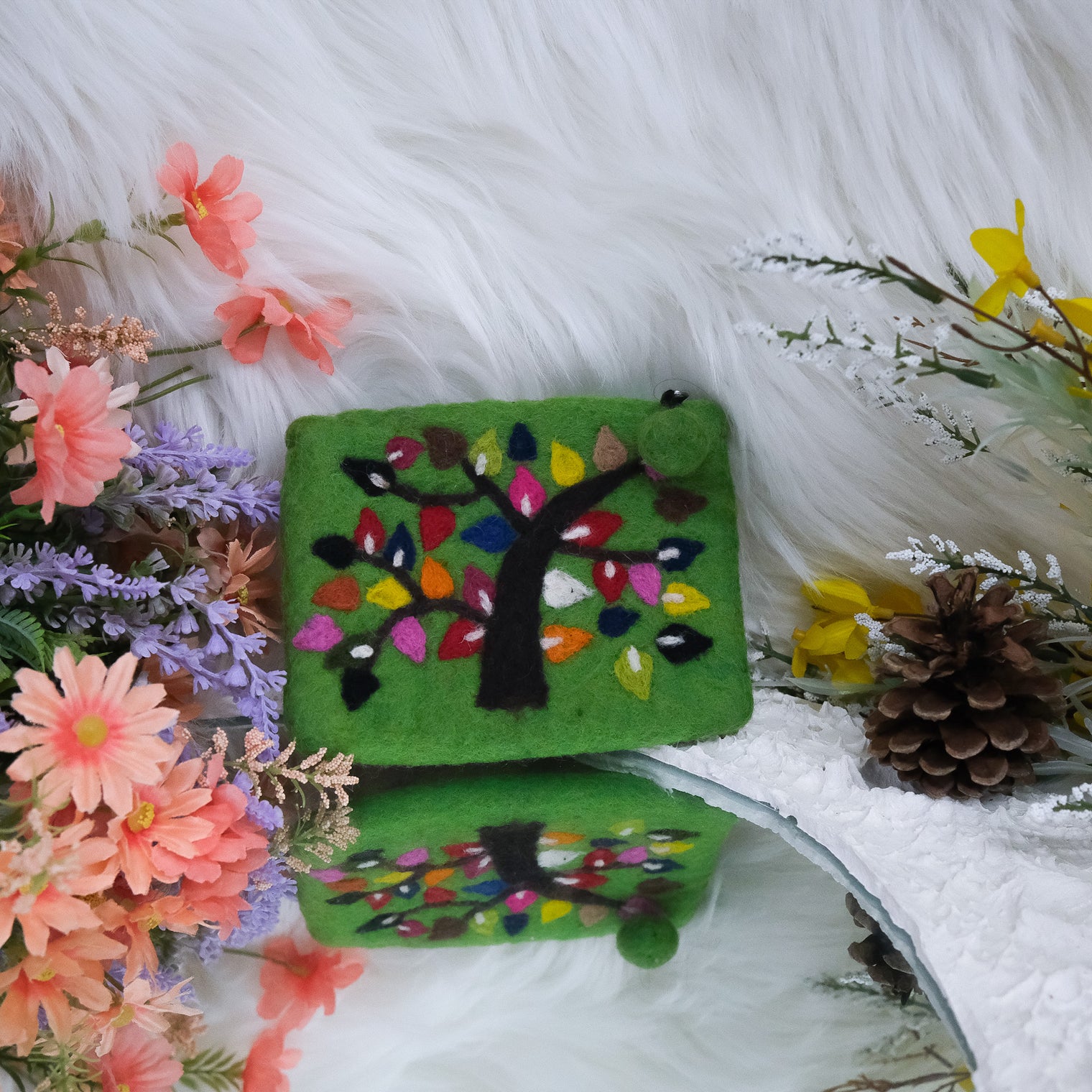 Handmade Tree Embroidered Felted Clutch