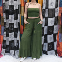 Boho Smocked Tube Top & Flowy Tiered Palazzo Pants Set