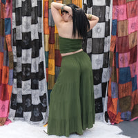 Boho Smocked Tube Top & Flowy Tiered Palazzo Pants Set