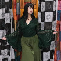 Sheer Celestial Lace Ruffle  Sleeve Wrap Top