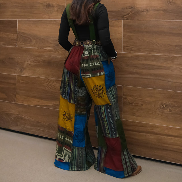 Patchwork Wool Blend Wide Leg Jumpsuit