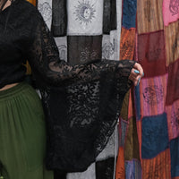 Sheer Celestial Lace Ruffle  Sleeve Wrap Top