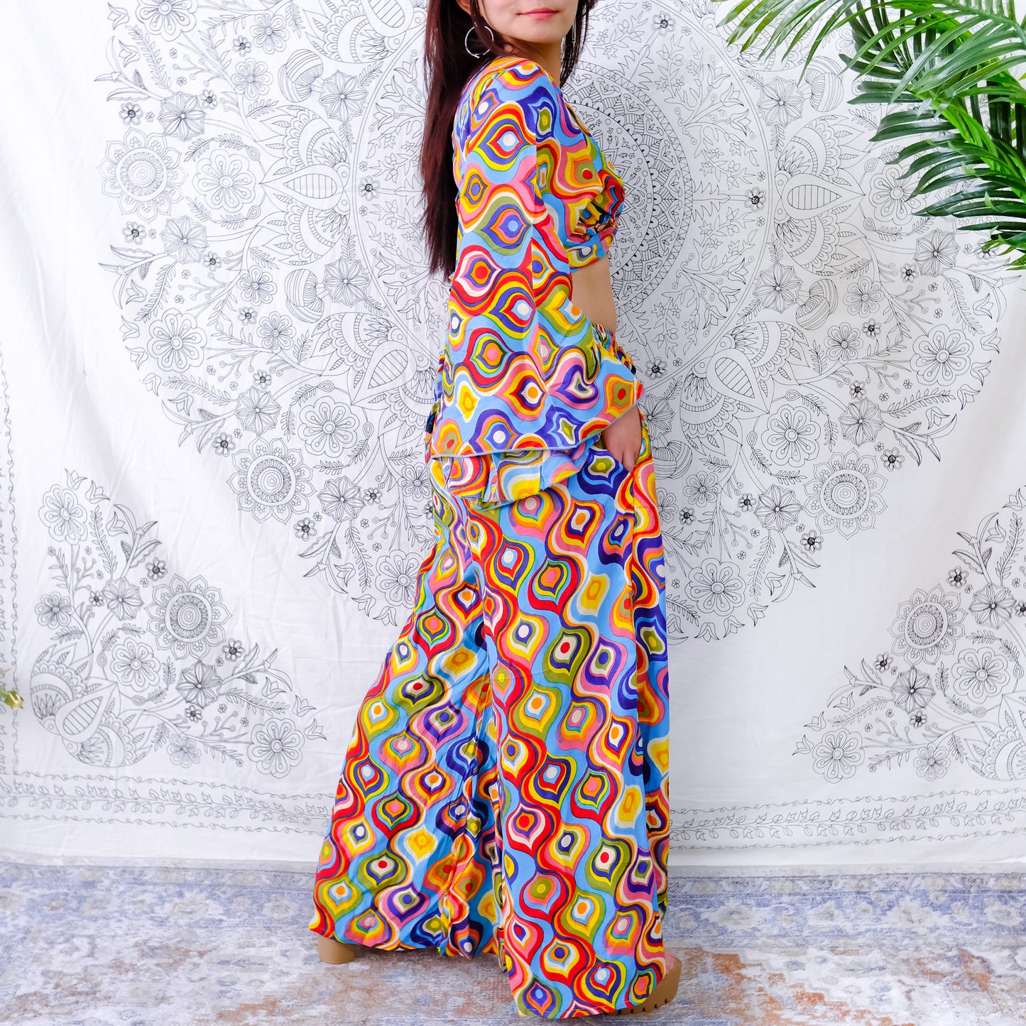 Psychedelic Boho Wide Leg Pants with Bell Sleeve Top
