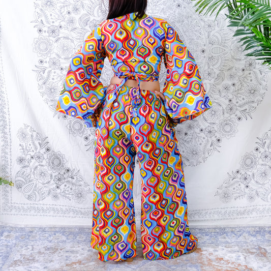 Psychedelic Boho Wide Leg Pants with Bell Sleeve Top