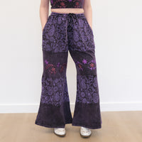 Boho Earthy Paisley Embroidered Flowy Pants with Reversible Bralette Set