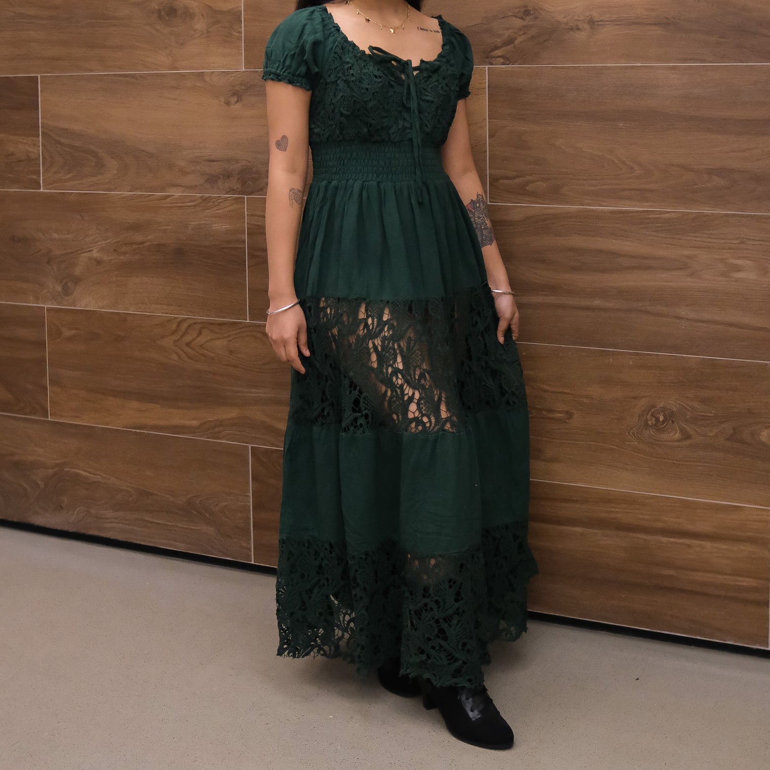 Forest Muse Lace Boho Sheer Maxi Dress Green / Plus Size Forest Muse Lace Boho Sheer Maxi Dress Green / Plus Size