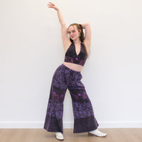 Boho Earthy Paisley Embroidered Flowy Pants with Reversible Bralette Set