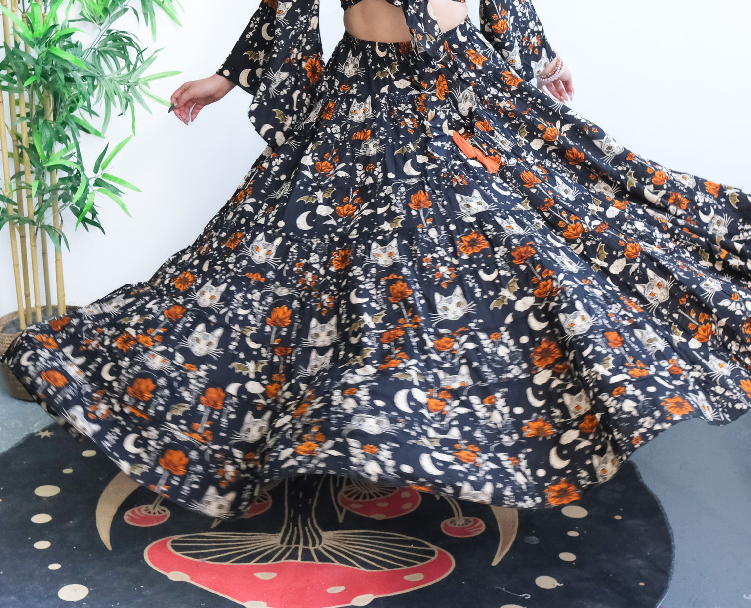 Celestial Cat Moon Tiered Maxi Skirt