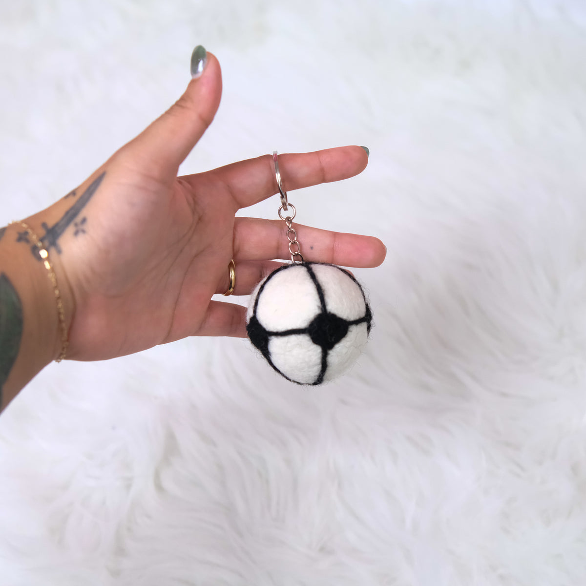 Handmade Felt Soccer Ball Keychain
