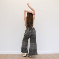 Boho Earthy Paisley Embroidered Flowy Pants with Reversible Bralette Set