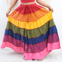 Rainbow Tiered Maxi Skirt with Pockets
