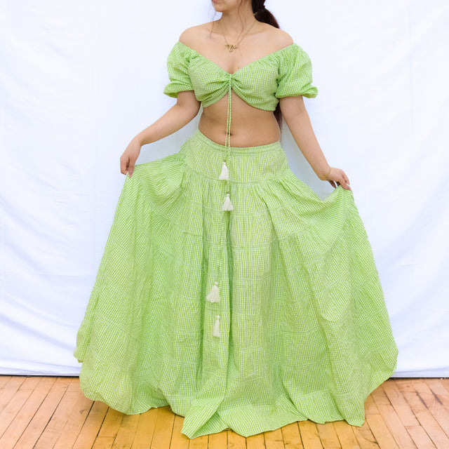 Gingham Puff Sleeve Crop Top