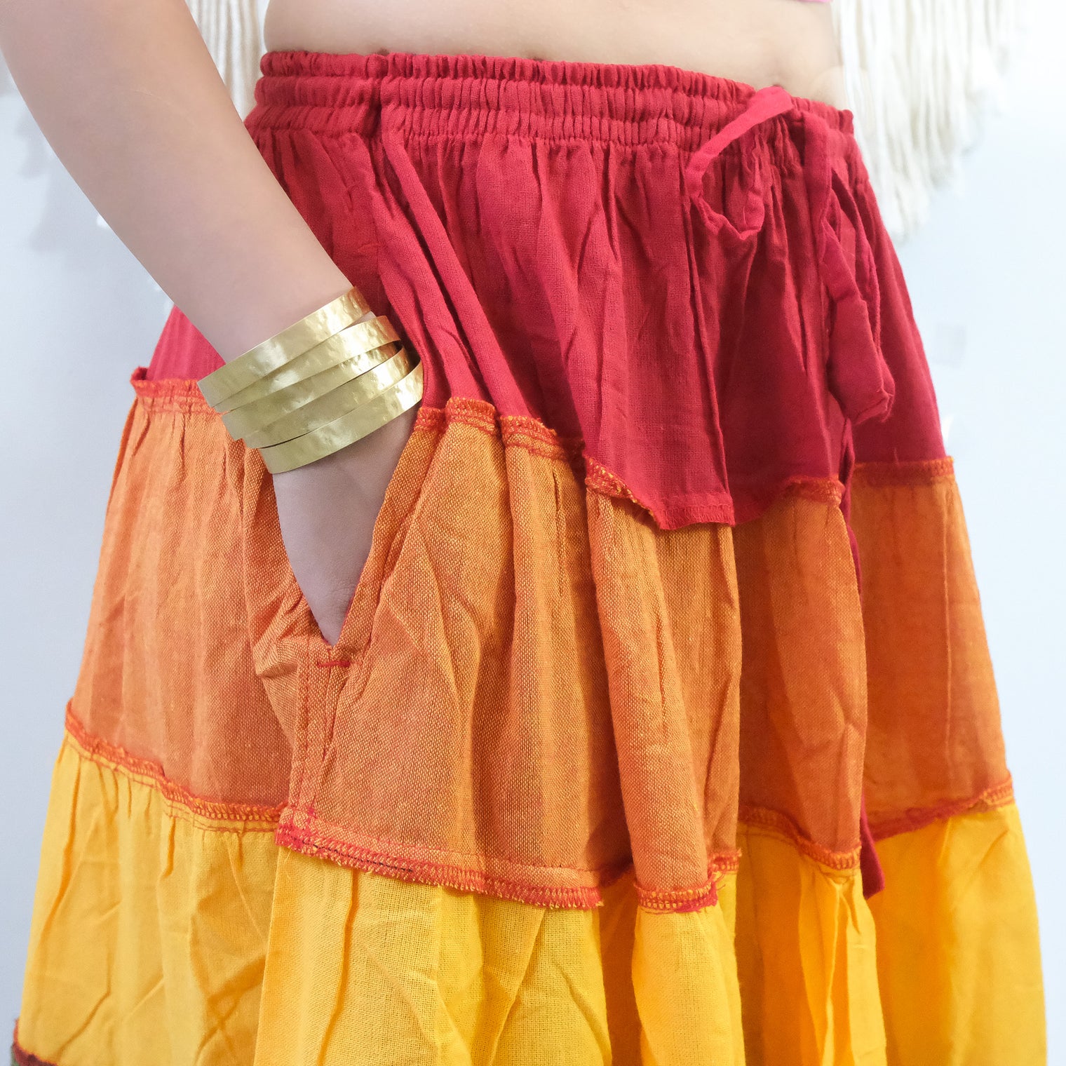 Rainbow Tiered Maxi Skirt with Pockets