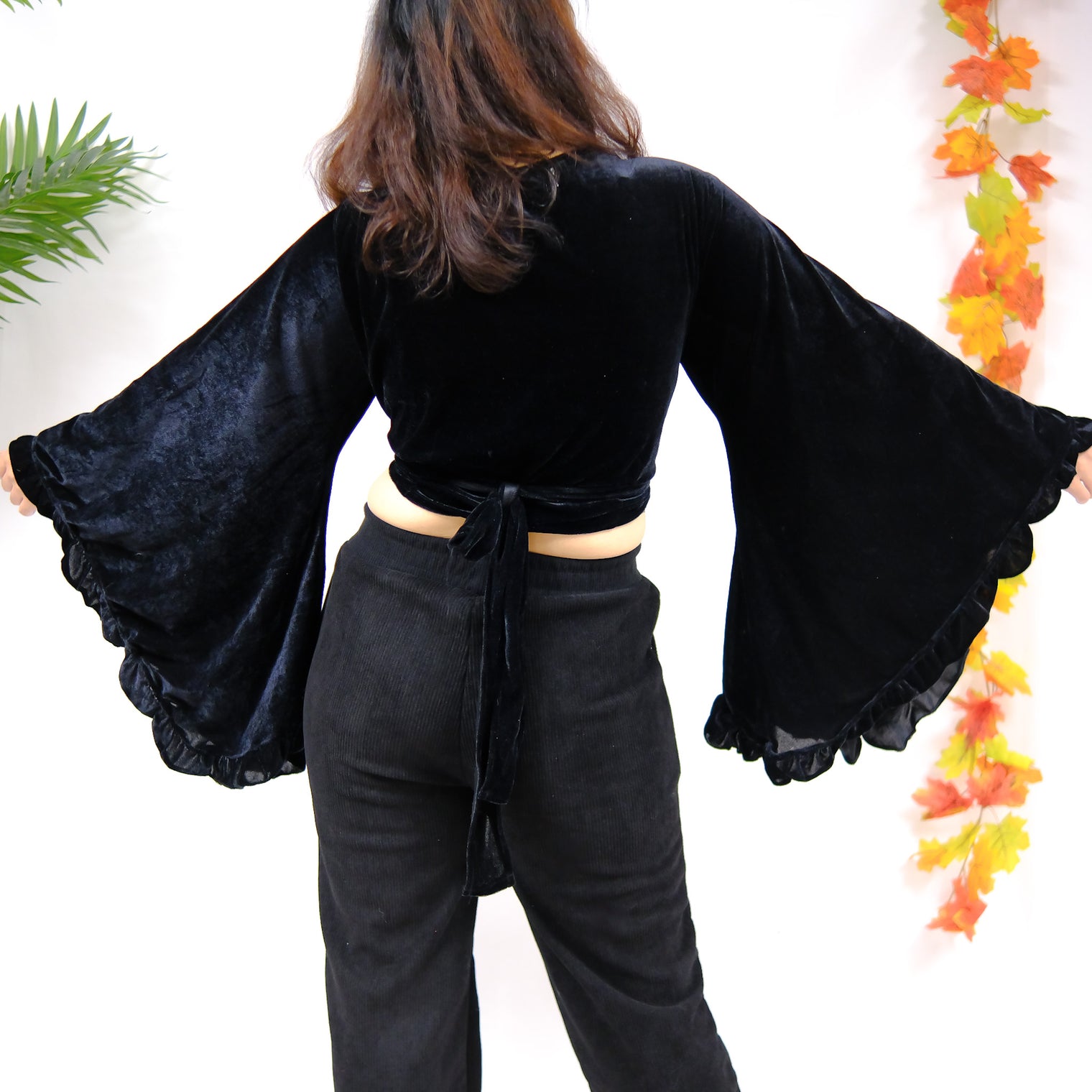 Velvet Boho Wrap Top with Ruffle Sleeve