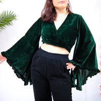 Velvet Boho Wrap Top with Ruffle Sleeve