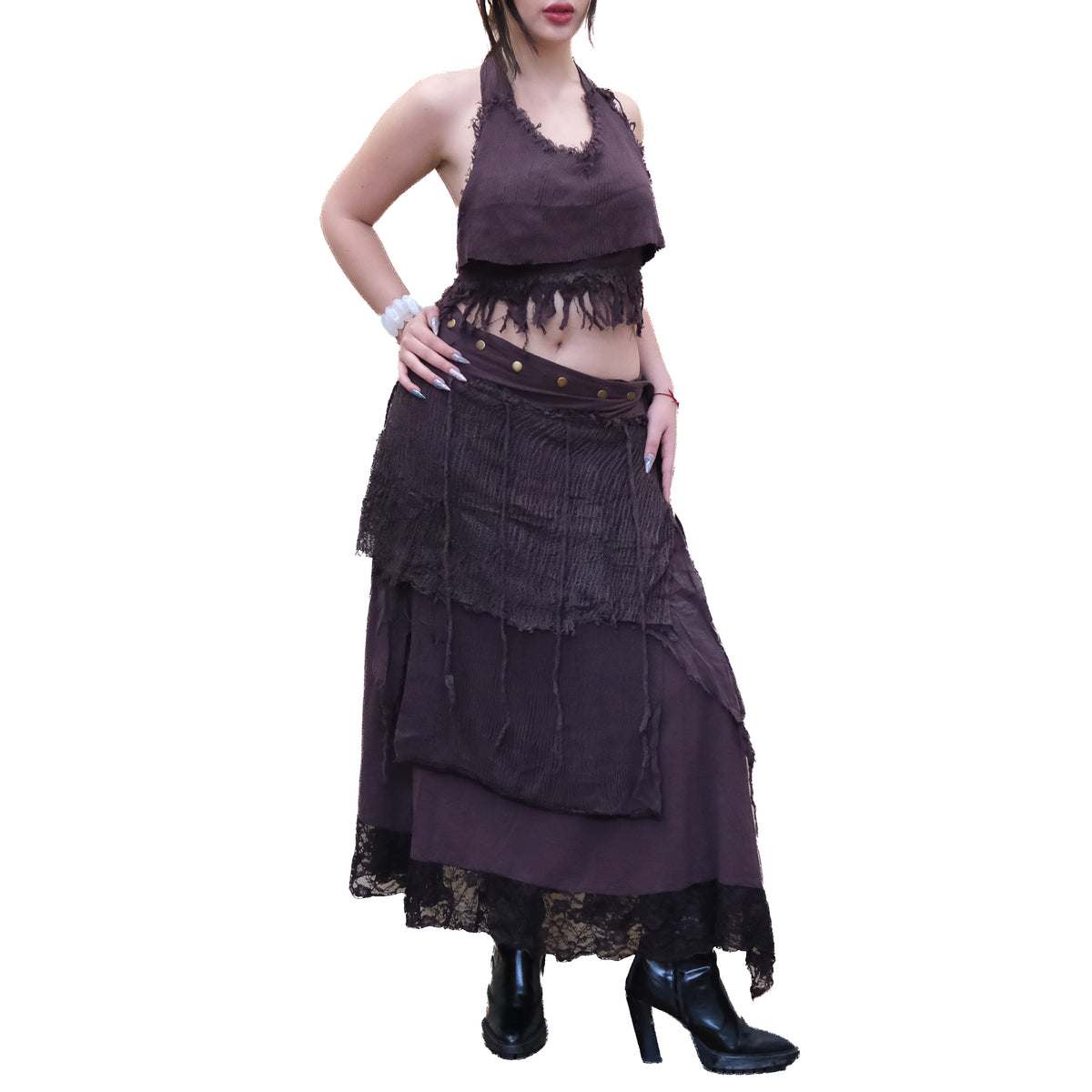 Boho Fairy Layered Festival Wrap Skirt Set with Halter Top