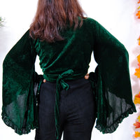 Velvet Boho Wrap Top with Ruffle Sleeve