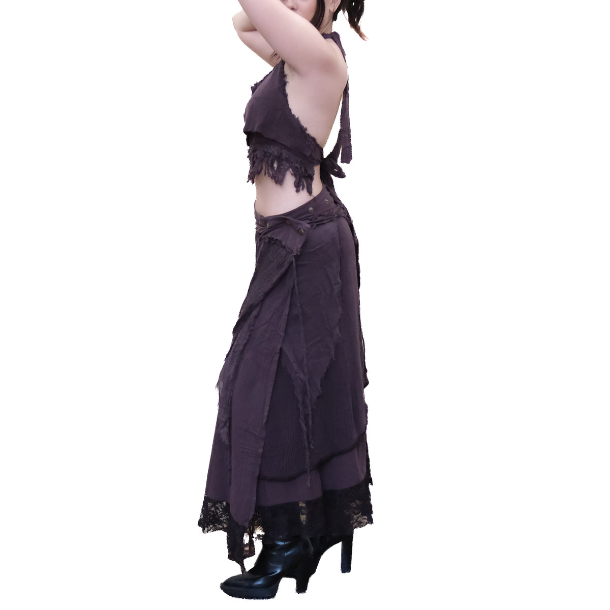 Boho Fairy Layered Festival Wrap Skirt Set with Halter Top