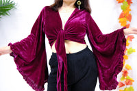 Velvet Boho Wrap Top with Ruffle Sleeve