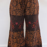 Boho Earthy Paisley Embroidered Flowy Pants with Reversible Bralette Set