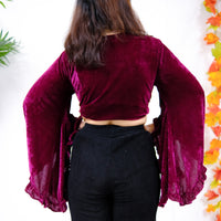Velvet Boho Wrap Top with Ruffle Sleeve