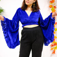 Velvet Boho Wrap Top with Ruffle Sleeve