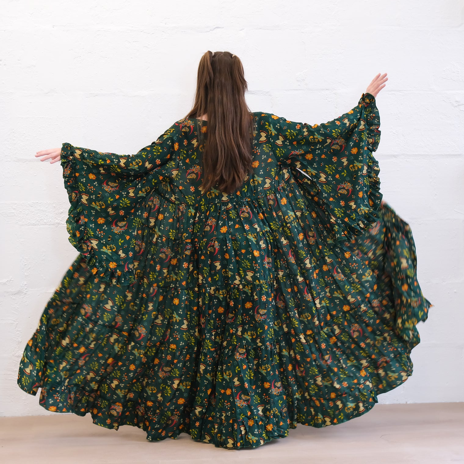 Whimsical Butterfly Garden Duster with Ruffle Bell Sleeves
