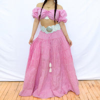 Gingham Flowy Skirt with Puff Sleeve Top