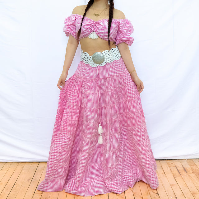 Gingham Flowy Skirt with Puff Sleeve Top