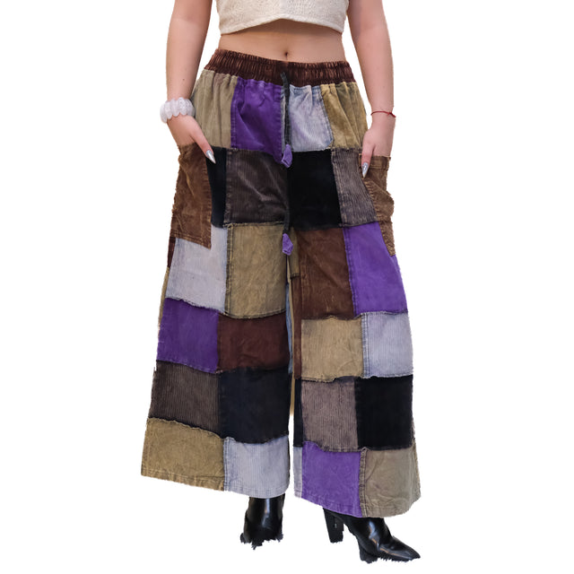 Patchwork Corduroy Wide Leg Pants