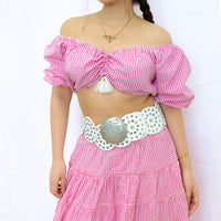 Gingham Flowy Skirt with Puff Sleeve Top