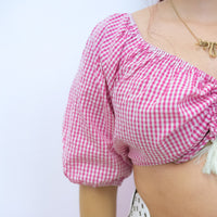 Gingham Flowy Skirt with Puff Sleeve Top