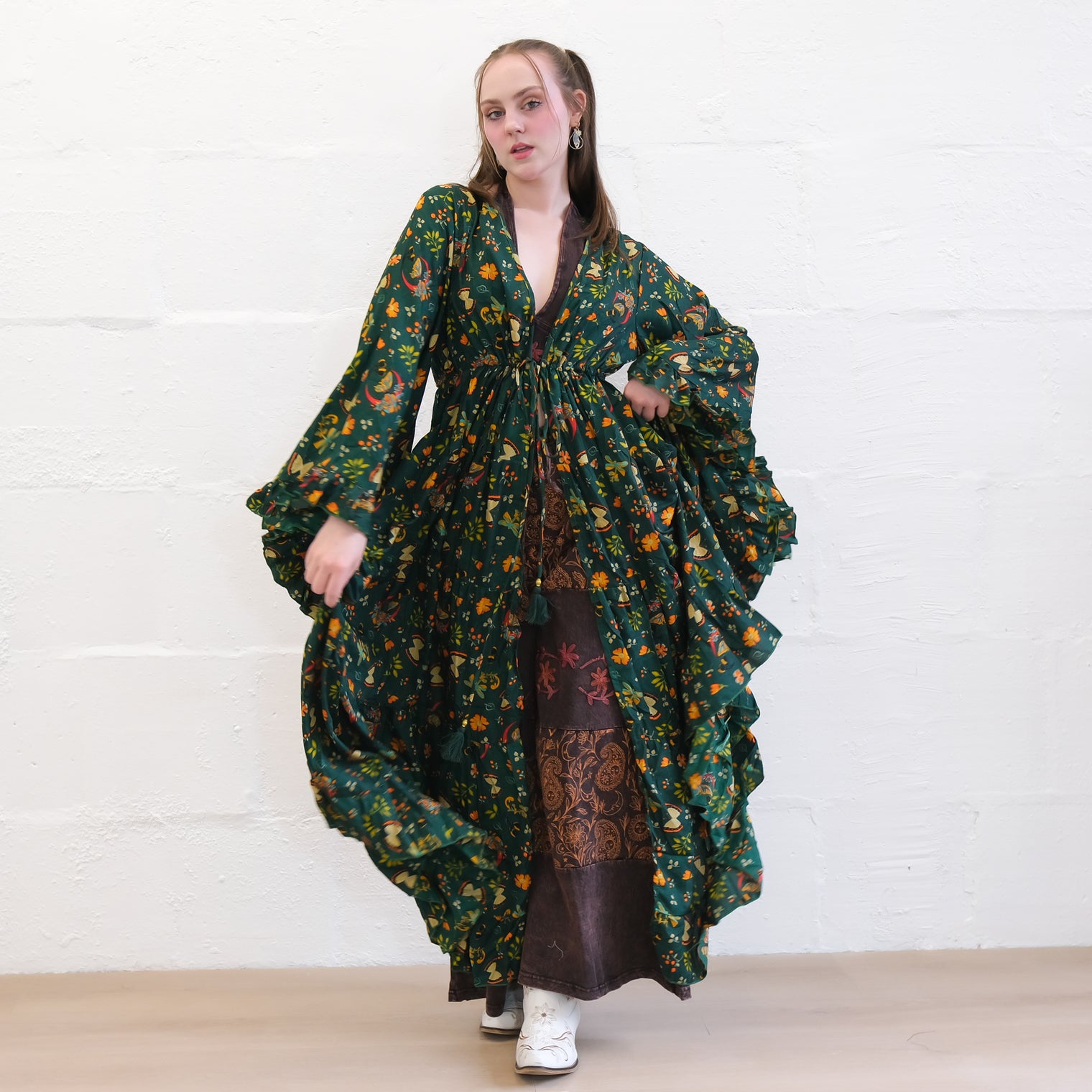 Whimsical Butterfly Garden Duster with Ruffle Bell Sleeves