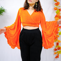 Velvet Boho Wrap Top with Ruffle Sleeve