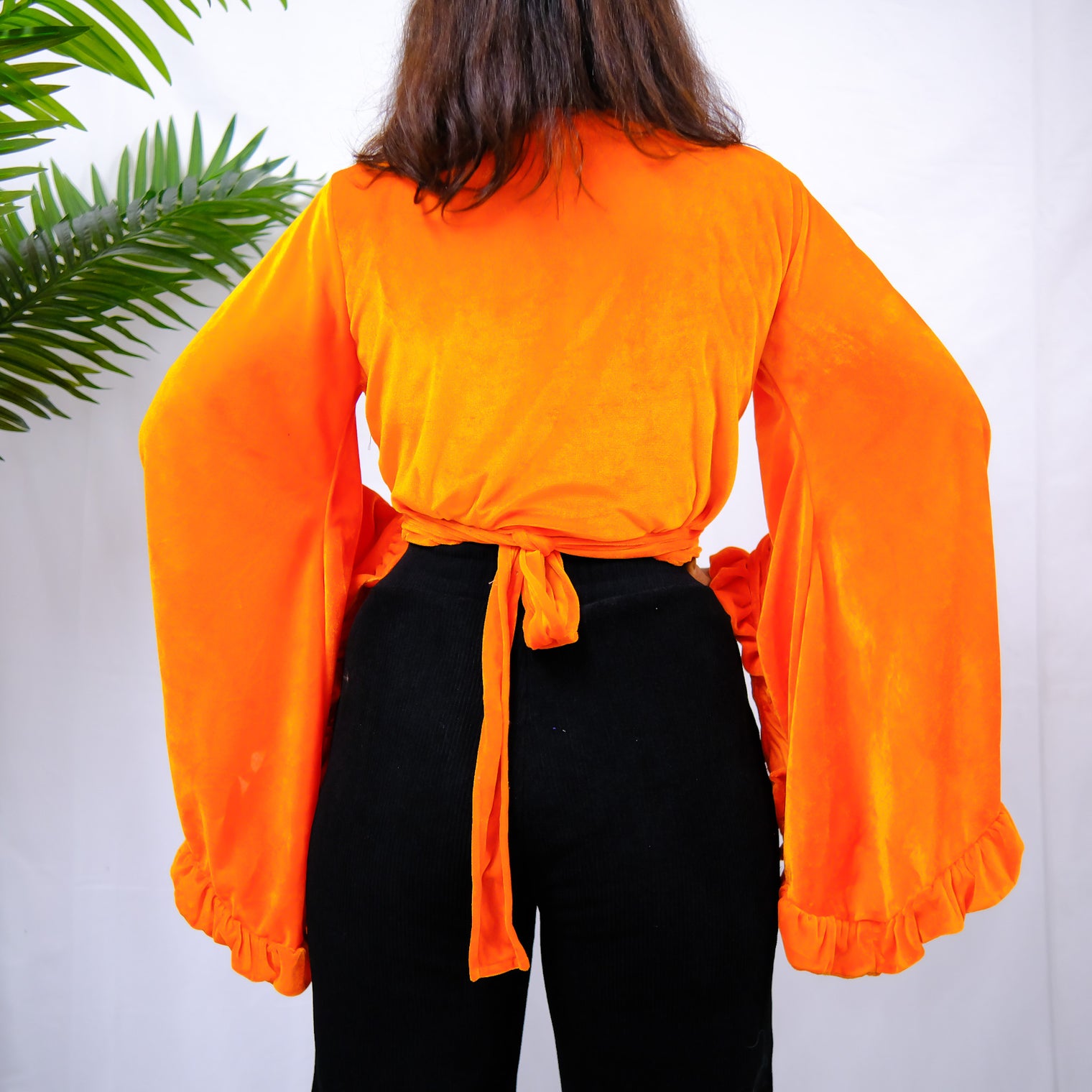 Velvet Boho Wrap Top with Ruffle Sleeve