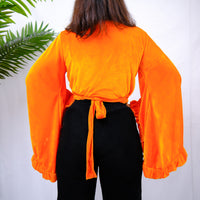 Velvet Boho Wrap Top with Ruffle Sleeve