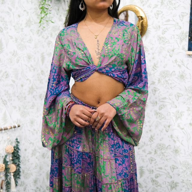 Ethereal Paisley Skirt with Ruffle Sleeve Top