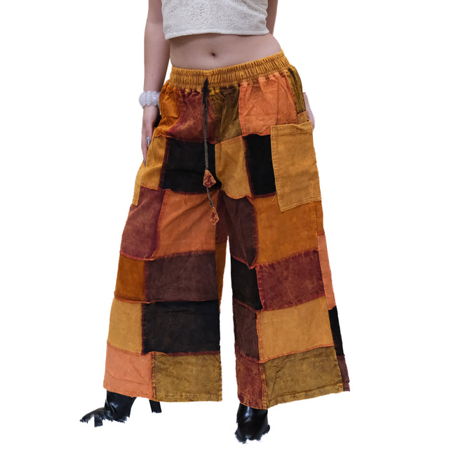 Patchwork Corduroy Wide Leg Pants