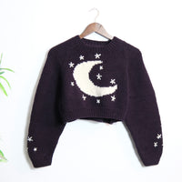 Celestial Crescent Moon Knit Crop