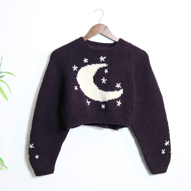 Celestial Crescent Moon Knit Crop