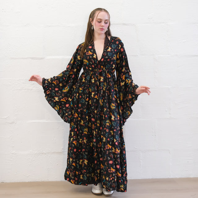 Whimsical Butterfly Garden Duster with Ruffle Bell Sleeves