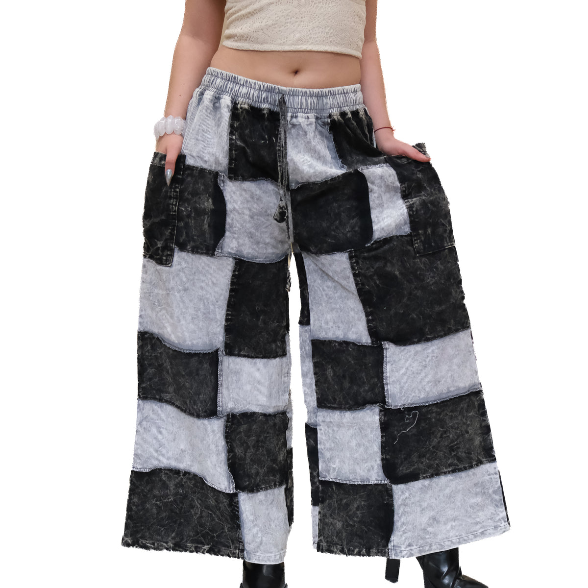 Patchwork Corduroy Wide Leg Pants
