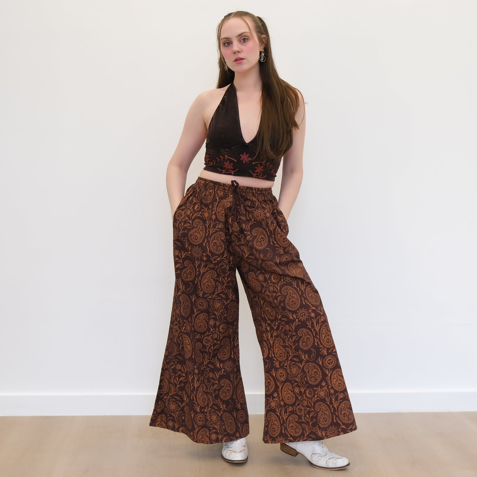 Flowy Paisley Boho Cotton Wide Leg Pants