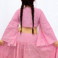 Gingham Long Skirt and Bell Sleeve Top