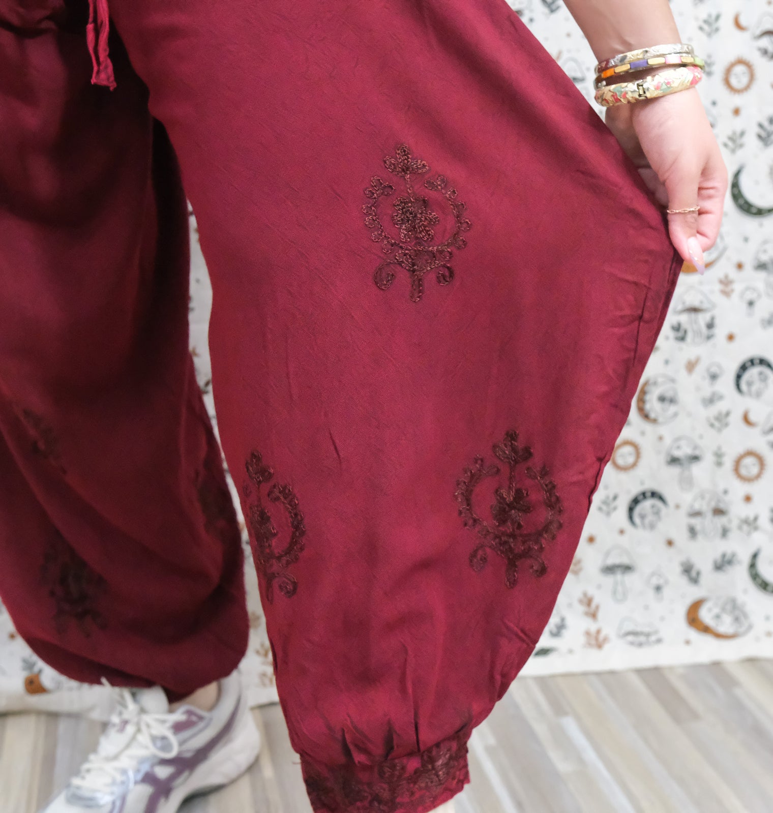 Embroidered Cotton Baggy Pants