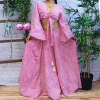 Gingham Long Skirt and Bell Sleeve Top