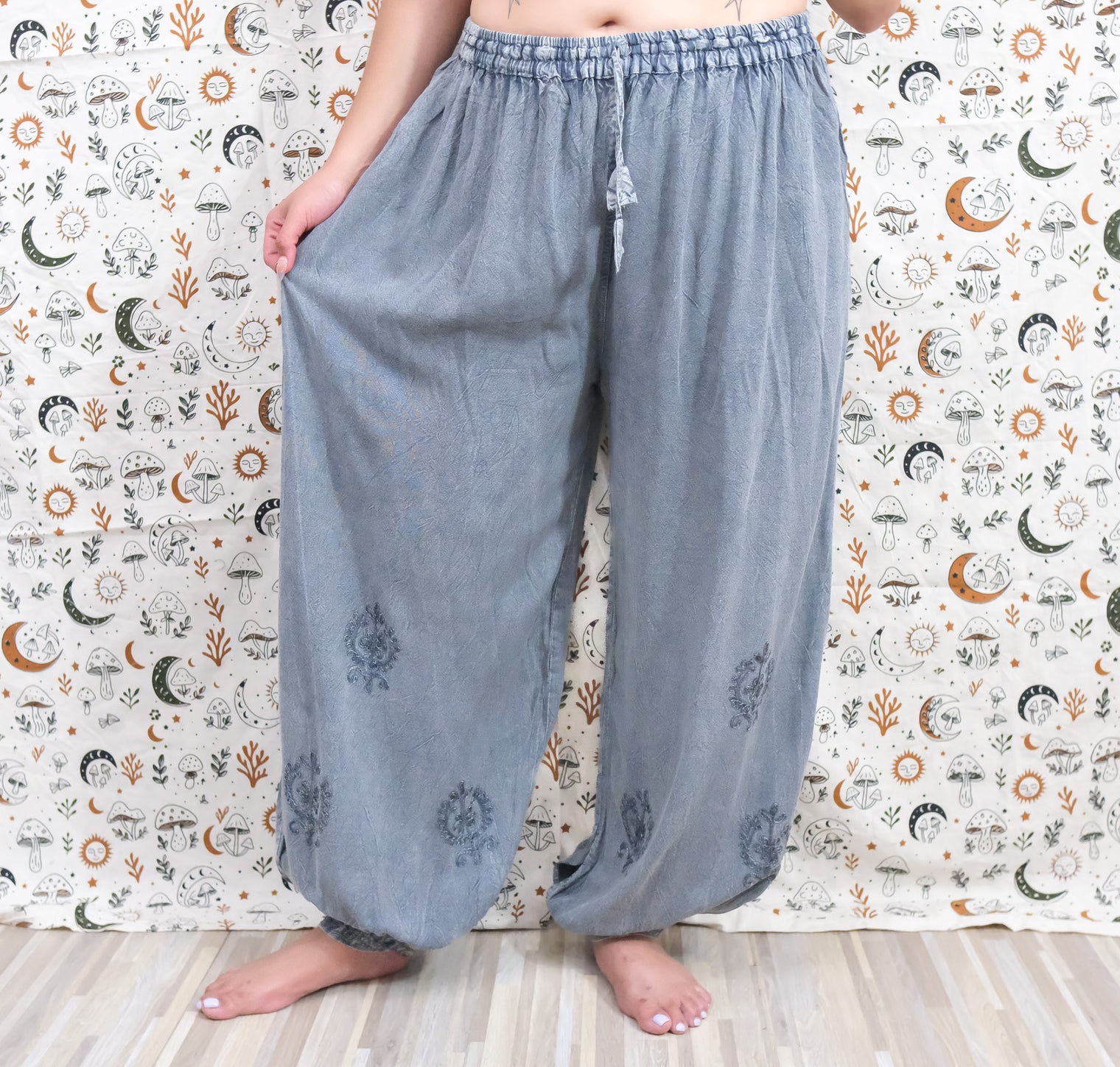 Embroidered Cotton Baggy Pants