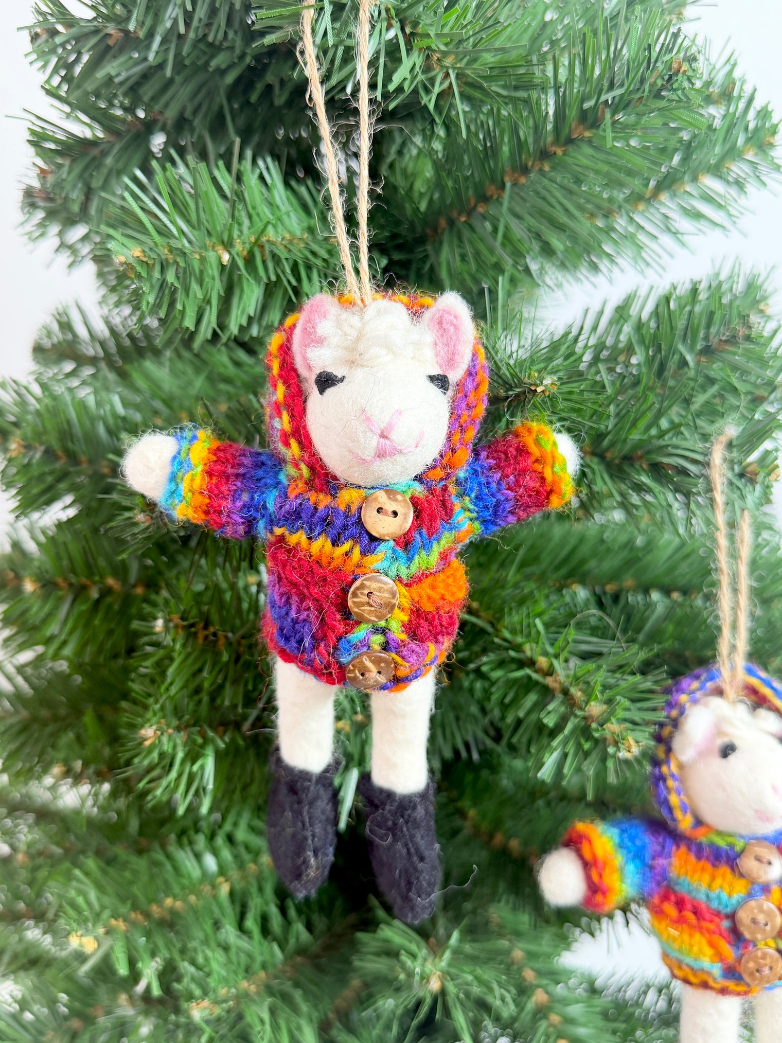 Colorful Wool Lamb Holiday Decor