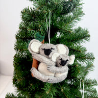 Needle Felted Koala with Baby Christmas Ornament