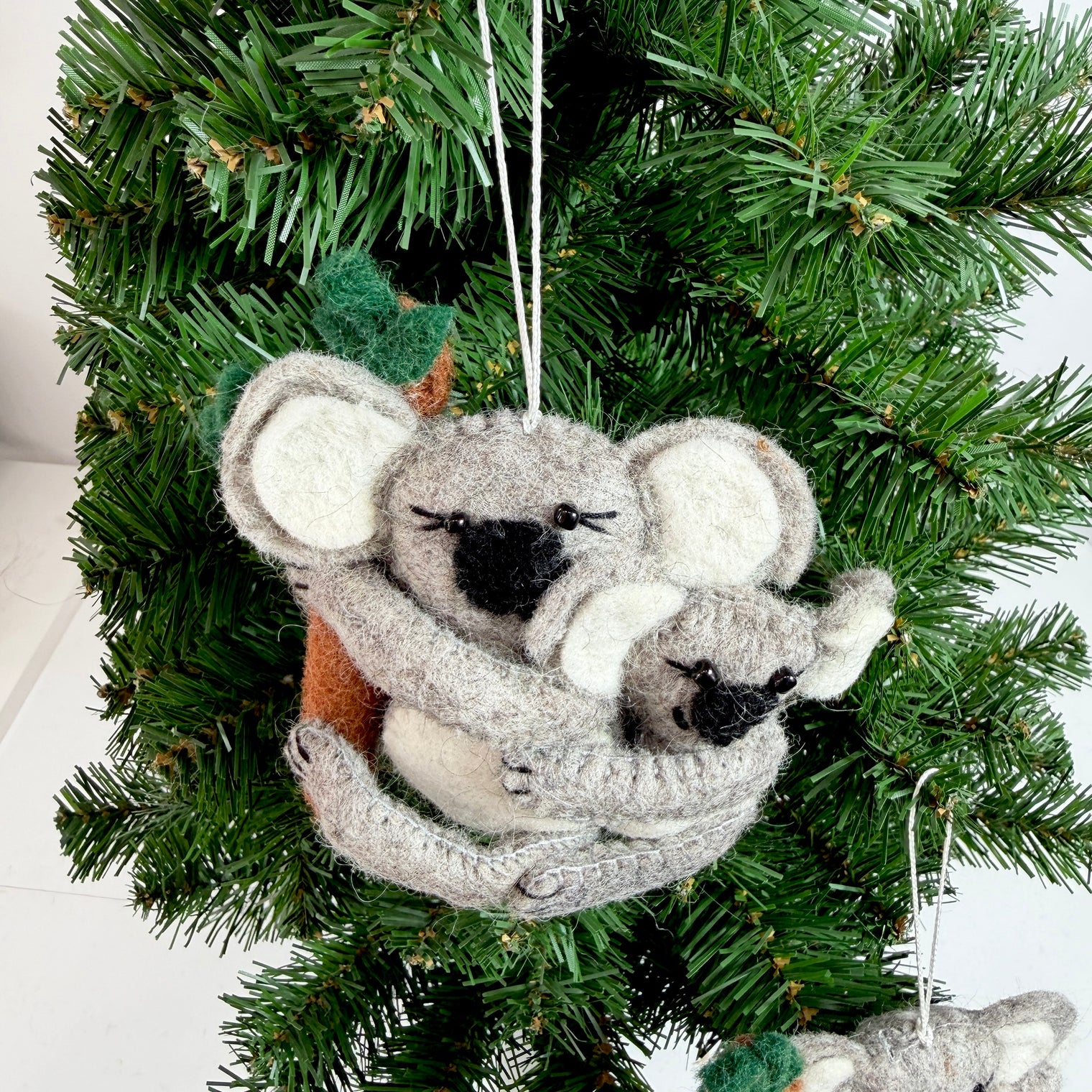 Needle Felted Koala with Baby Christmas Ornament
